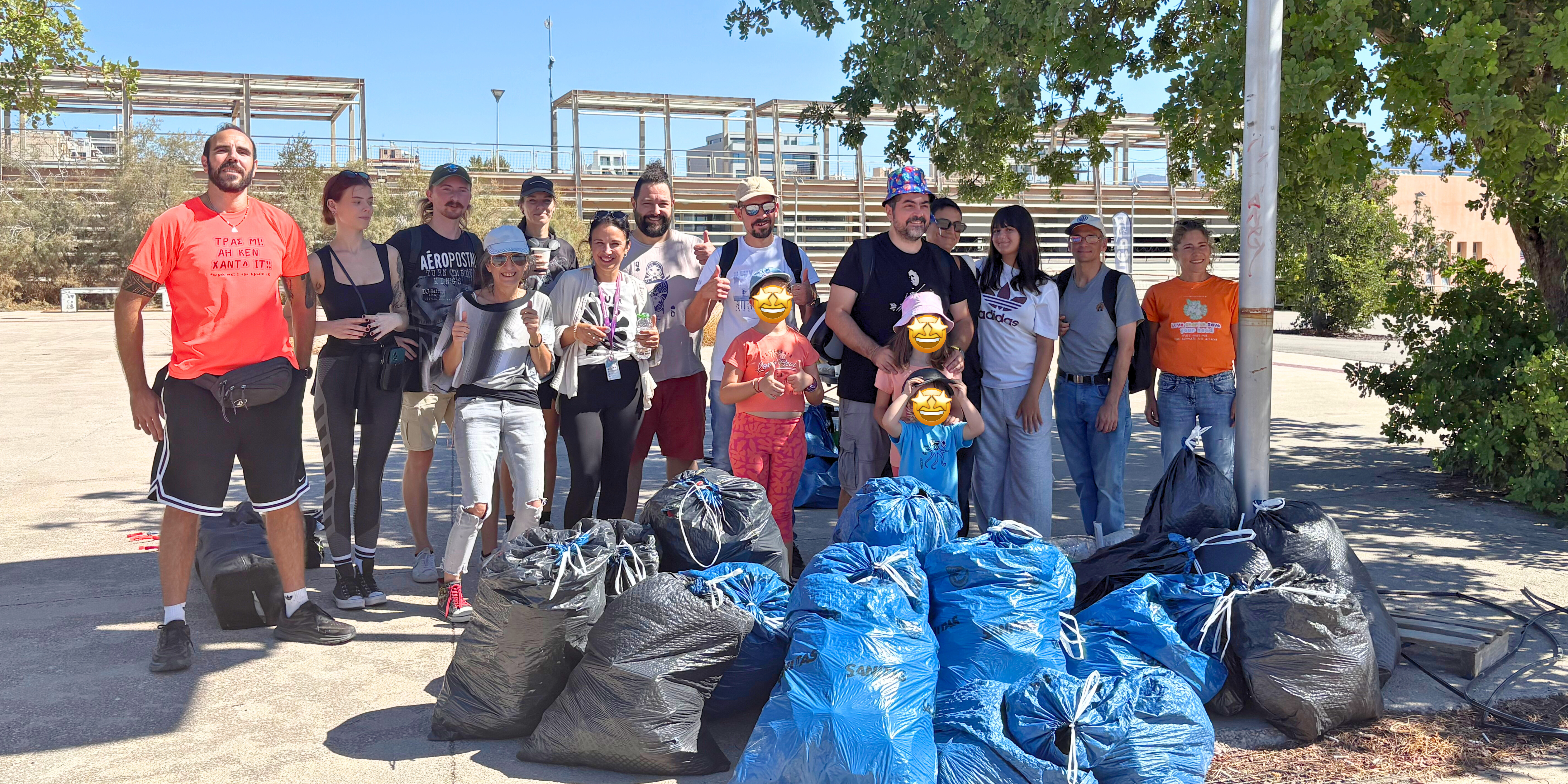 Group Photo of TP volunteers and Save your hood Greece, during clean up action in Marina Kallitheas